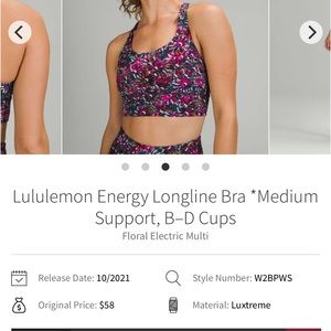 Lululemon Energy Longline Bra [Floral Electric Multi] SZ 6